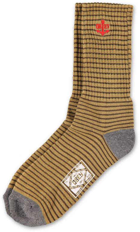 Obey Vanguard Khaki & Brown Stripe Crew Socks