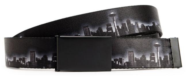 Buckle Down Seattle Night Skyline Black & White Web Belt