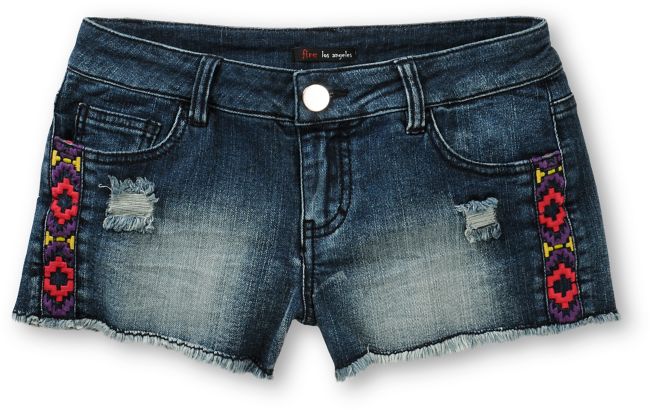 Love, Fire Ella Embroidered Medium Wash Cut Off Shorts