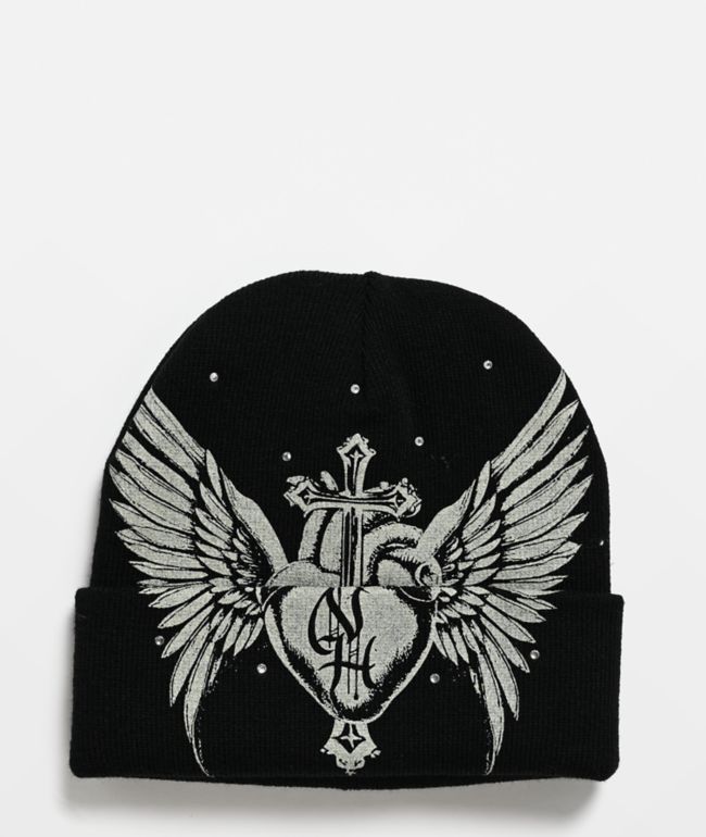 Ninth Hall Fluttering Heart Black Beanie - Ninth Hall