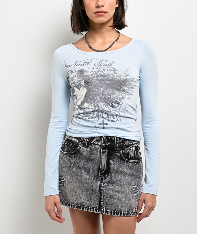 Ninth Hall Fawn Heart Wings Blue Long Sleeve T-Shirt - Ninth Hall