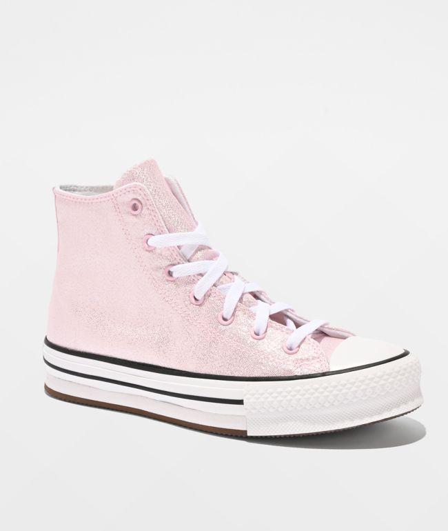 Converse Kids Chuck Taylor All Star Lift Shine New Found Bloom & White High Top Platform Shoes - Converse