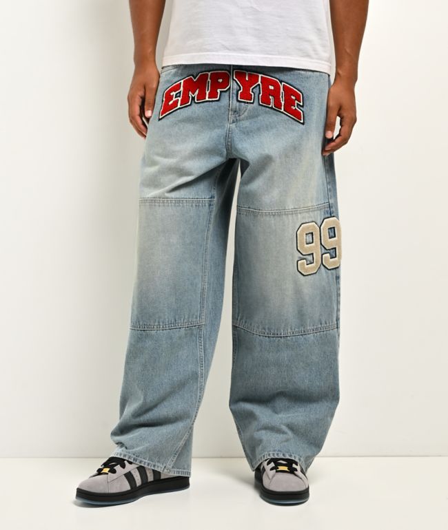 Empyre Double Knee Chenille Blue Wash Ultra Wide Jeans - Empyre