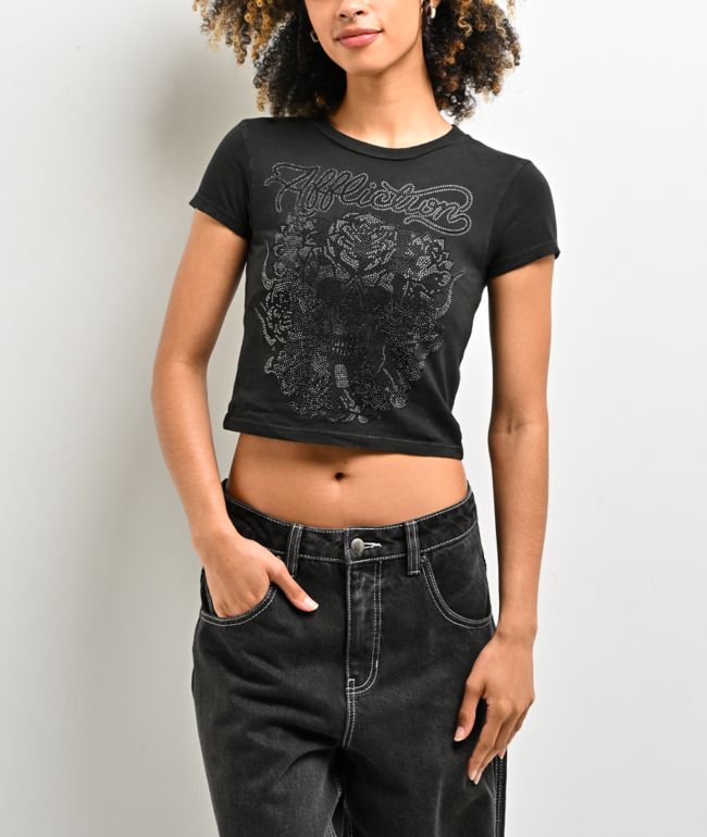 Affliction Club Chapter Black Wash Crop T-Shirt - Affliction