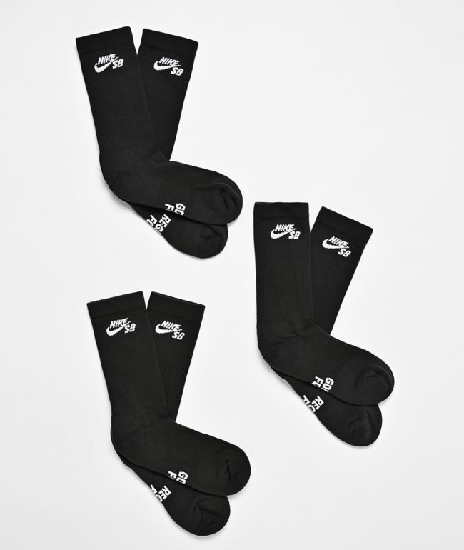 Nike SB Everyday Elevated Black 3 Pack Crew Socks - Nike