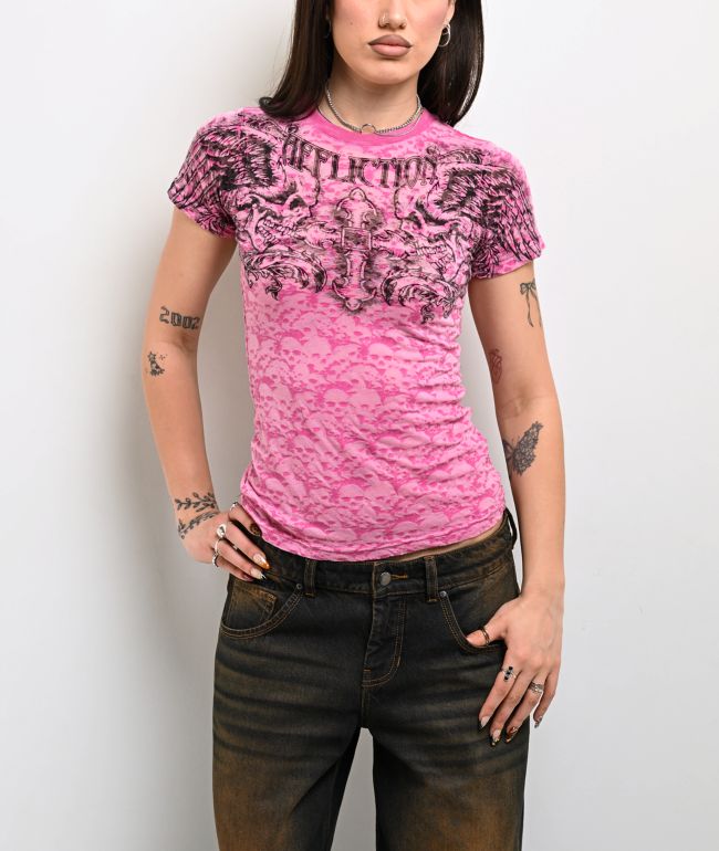 Affliction Winged Up Pink Burnout T-Shirt - Affliction