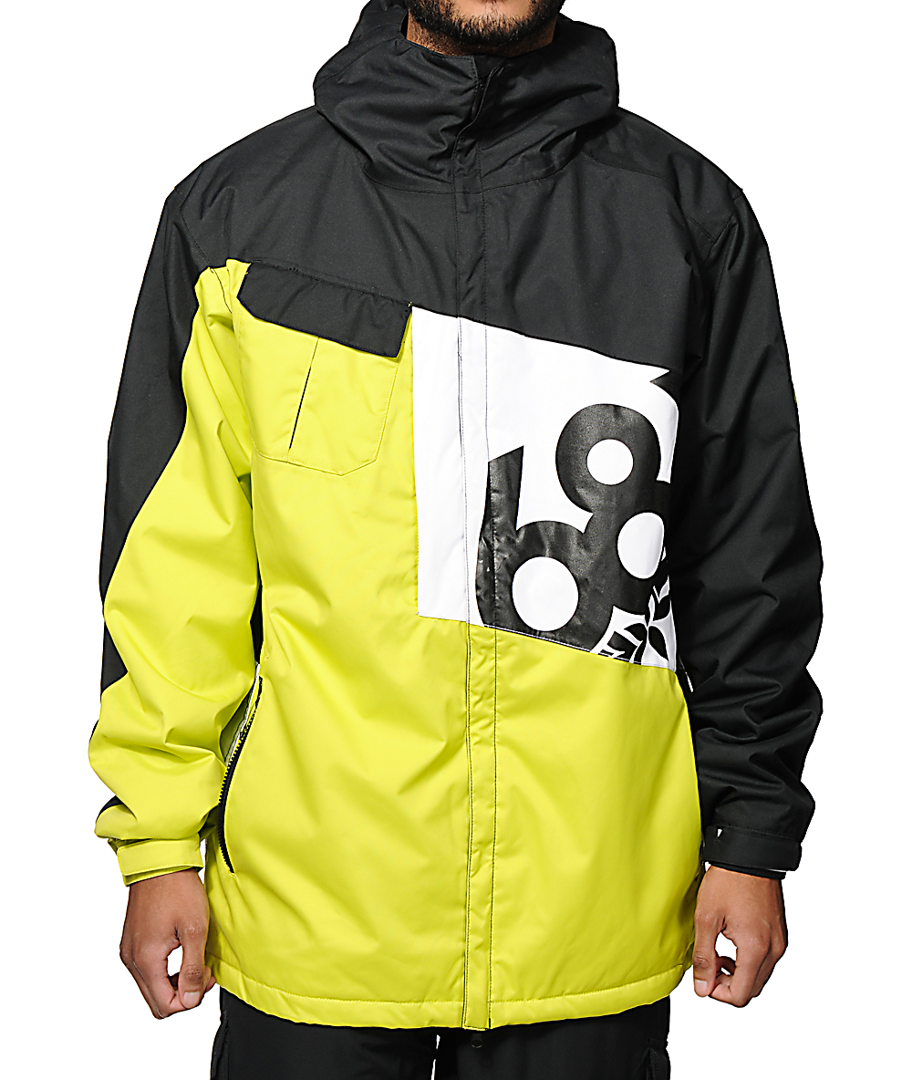 686 Mannual Iconic 8k Neon Green, Black & White 2014 Snowboard Jacket Zumiez