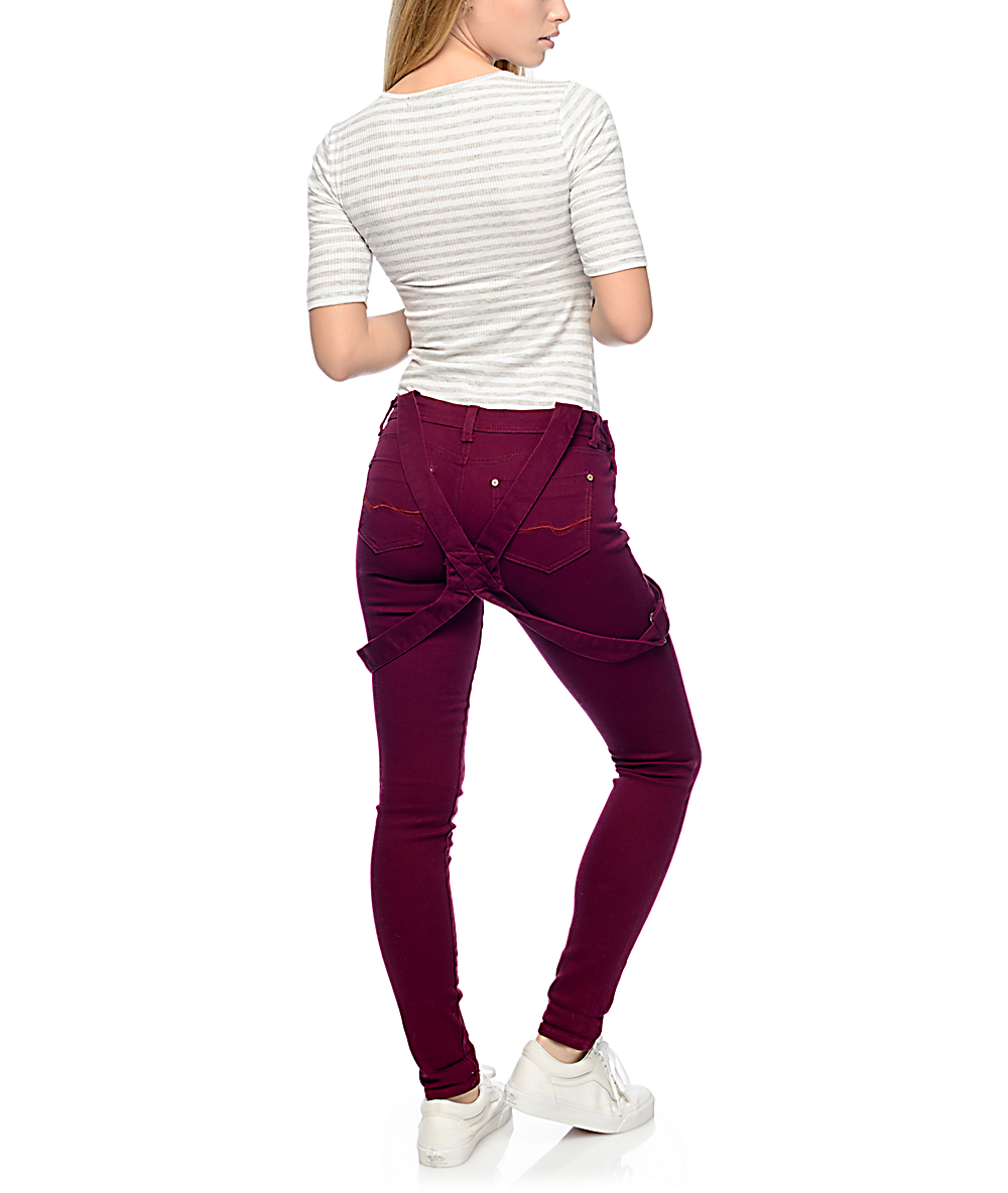 Almost Famous Burgundy Cross Back Overalls Zumiez