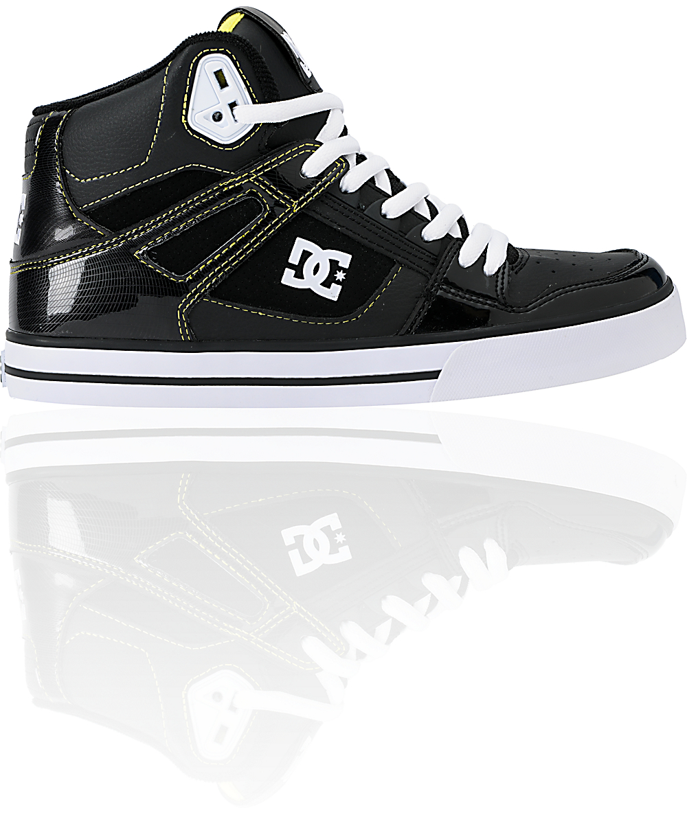 DC Spartan Hi WC Black Patent Leather & Yellow Skate Shoes Zumiez