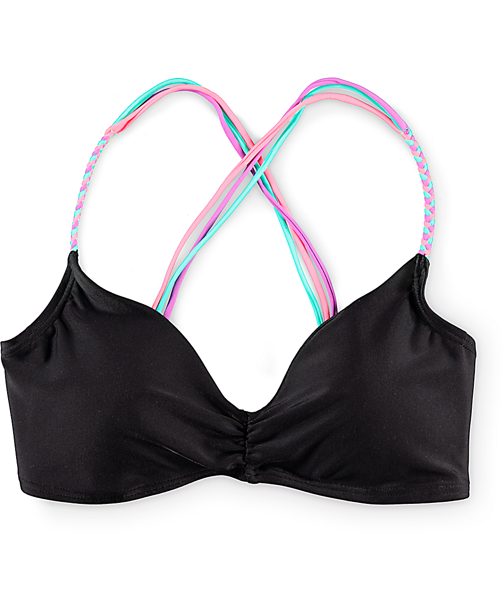 Damsel Braid Strap Black Bralette Bikini Top Zumiez