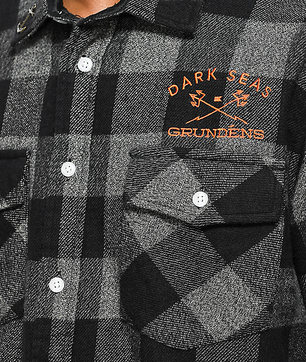 Dark Seas x Grundens Black & Charcoal Plaid Flannel Zumiez