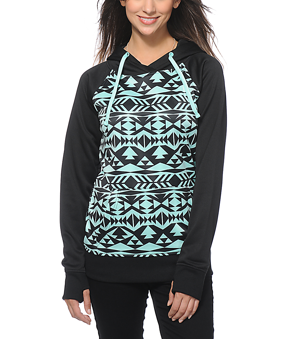 Empyre Frosty Black & Mint Tribal Tech Fleece Hoodie Zumiez