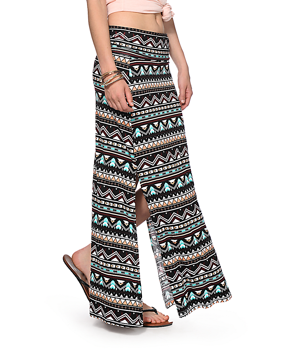 Empyre Yasmin Multicolor Tribal Print Maxi Skirt Zumiez