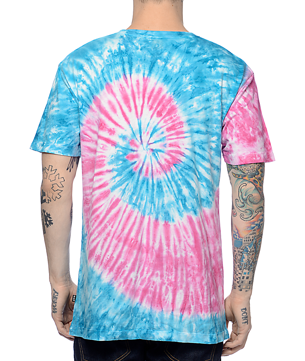 blue pink tie dye shirt