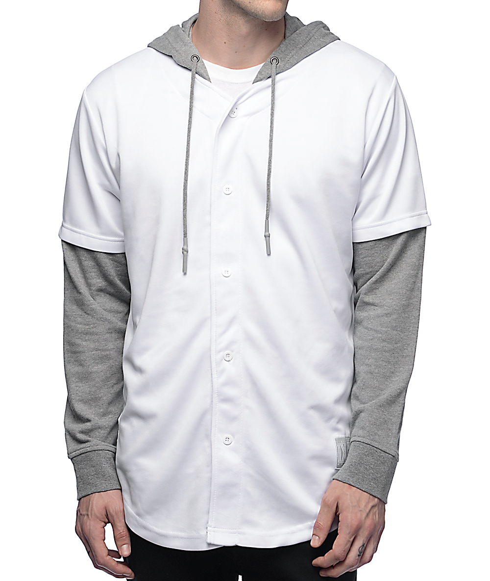 grey and white baseball shirt