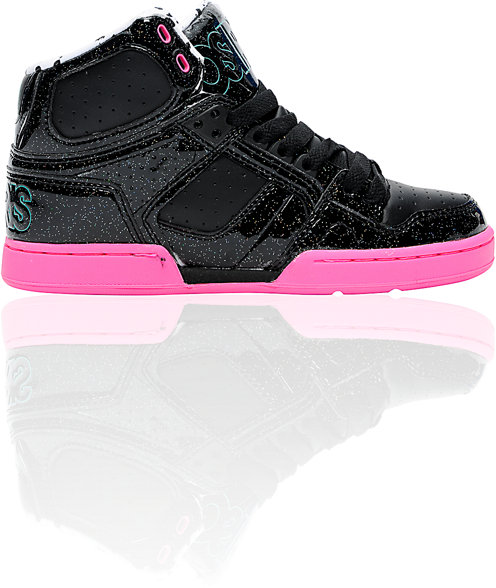 Osiris NYC 83 Slim Black, Pink, & Glitter Shoes Zumiez
