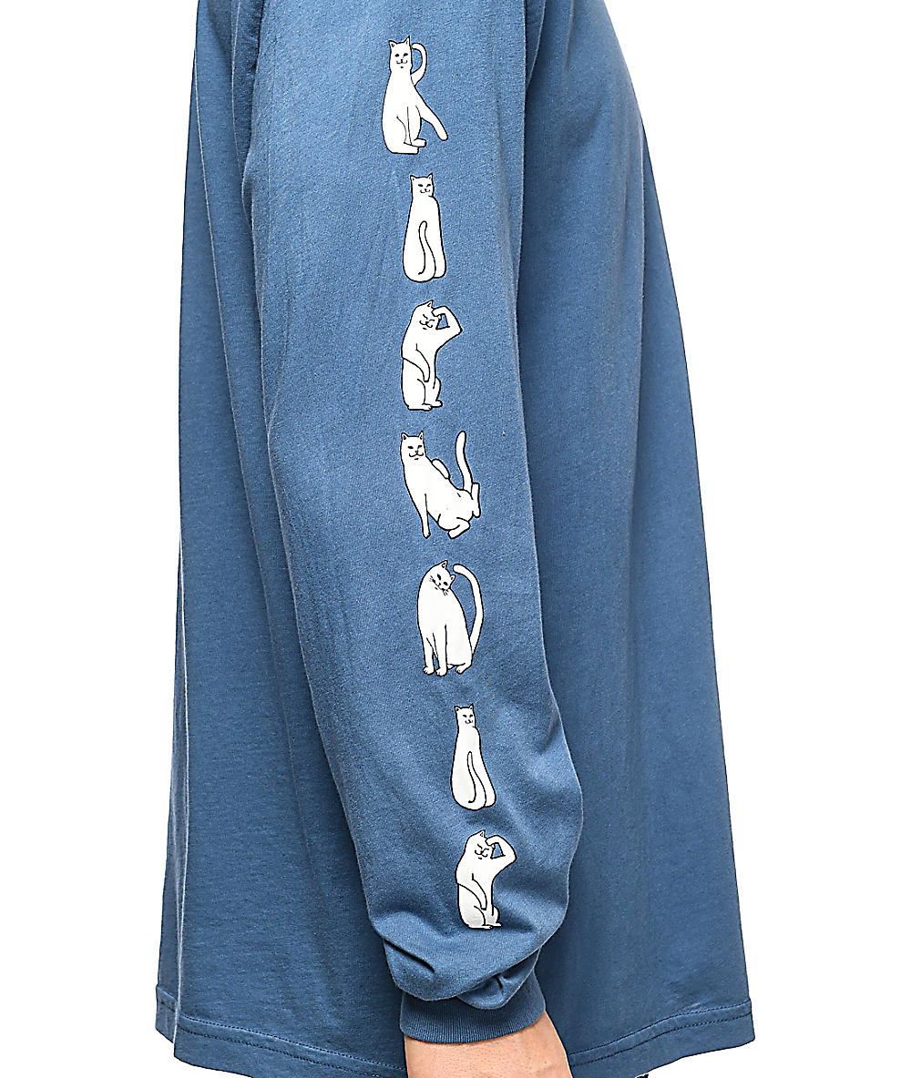 RIPNDIP Cats Blue Wash Long Sleeve TShirt Zumiez