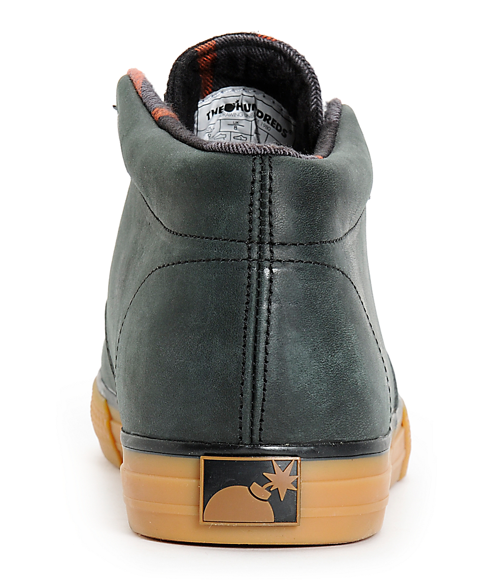 The Hundreds Johnson Mid Black & Flannel Leather Skate Shoes Zumiez