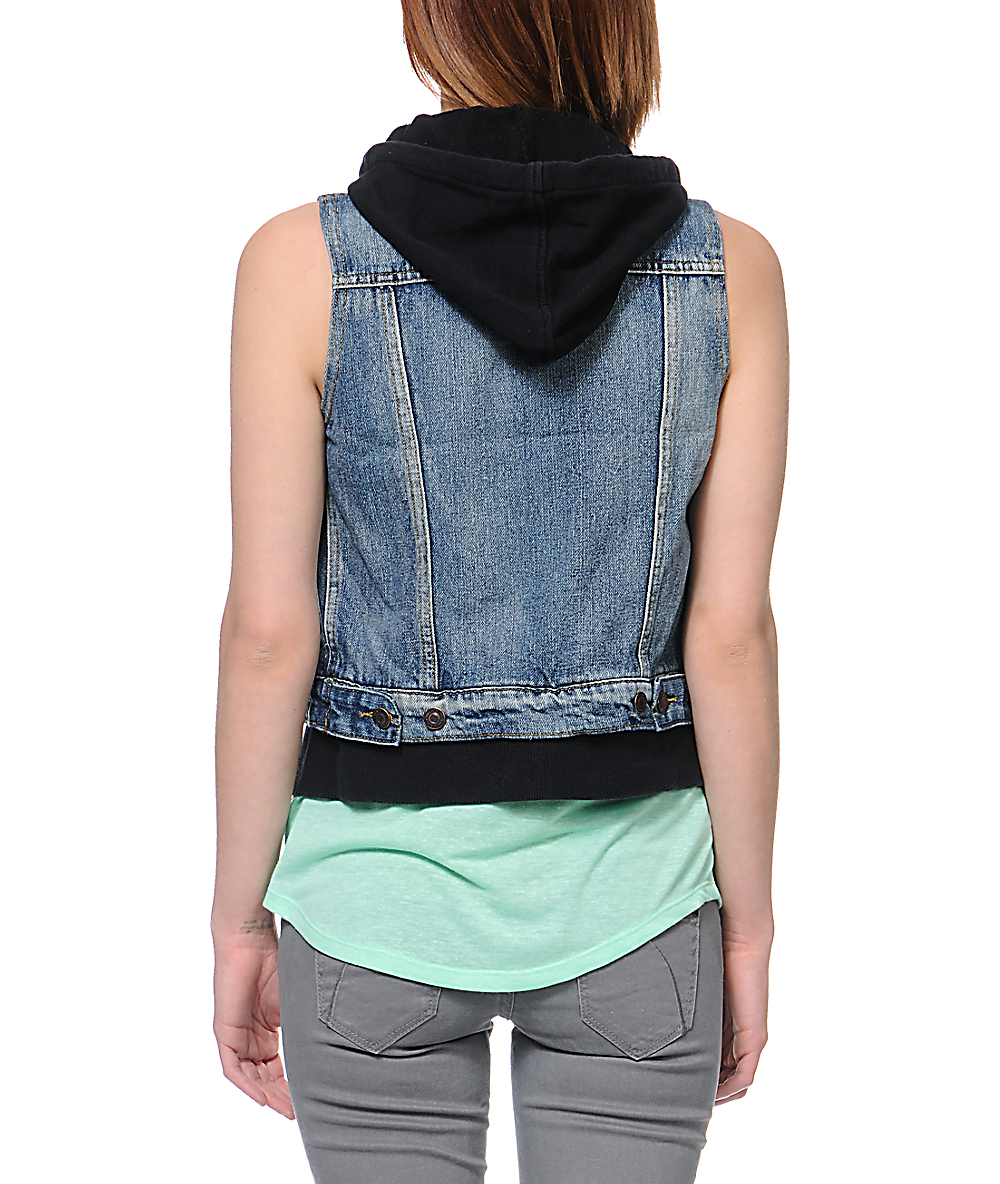 Thread and Supply Black Hooded Denim Vest Zumiez