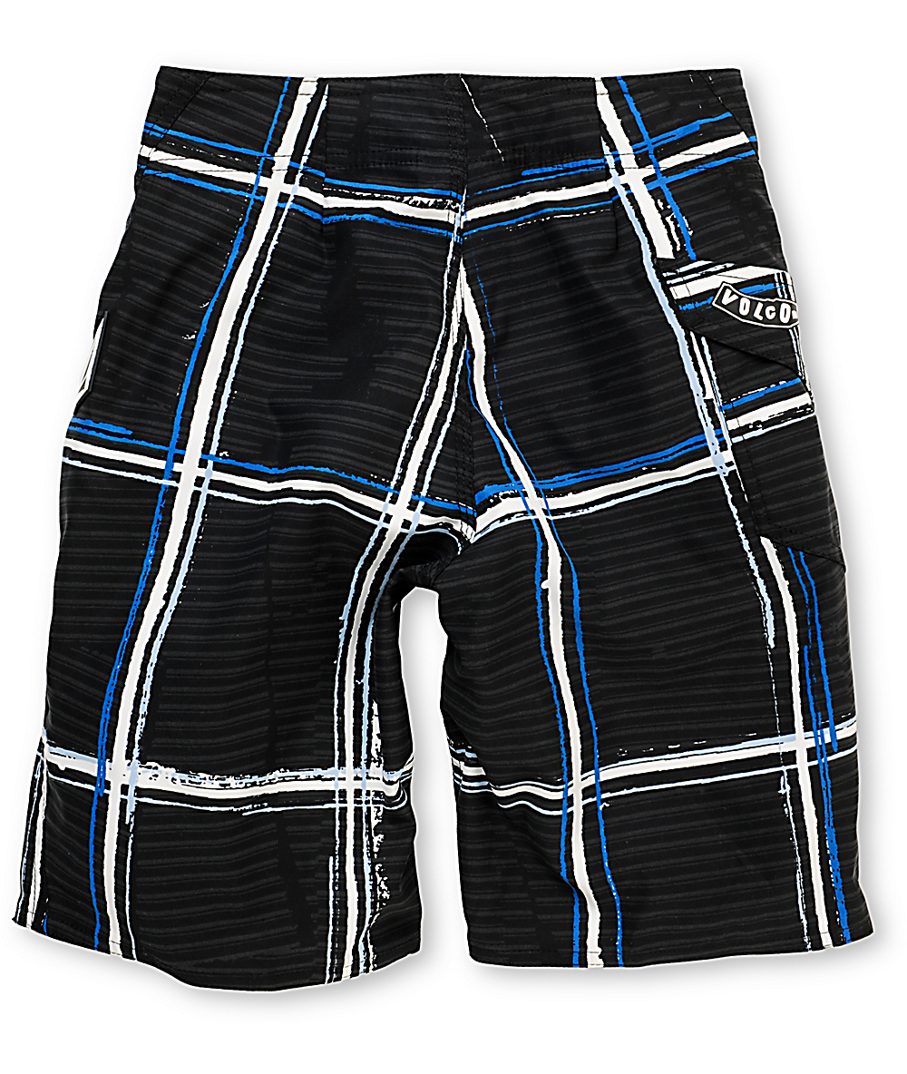 Boys Maguro Black & White Plaid Board Shorts Zumiez