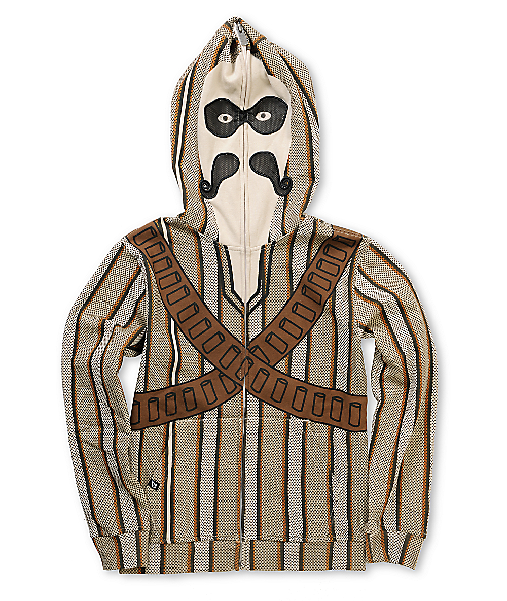 Boys Mystache Brown Full Zip Face Mask Hoodie Zumiez