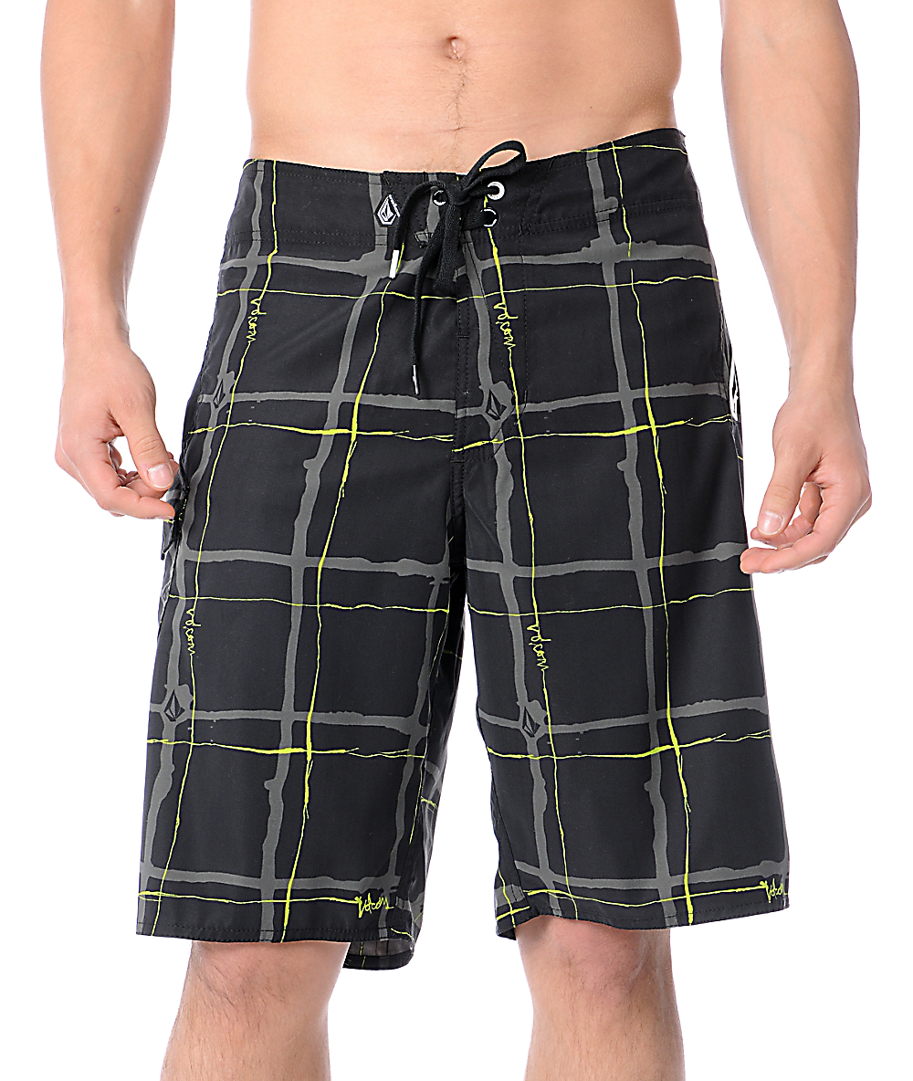 Maguro Lime Green & Black Plaid Board Shorts Zumiez