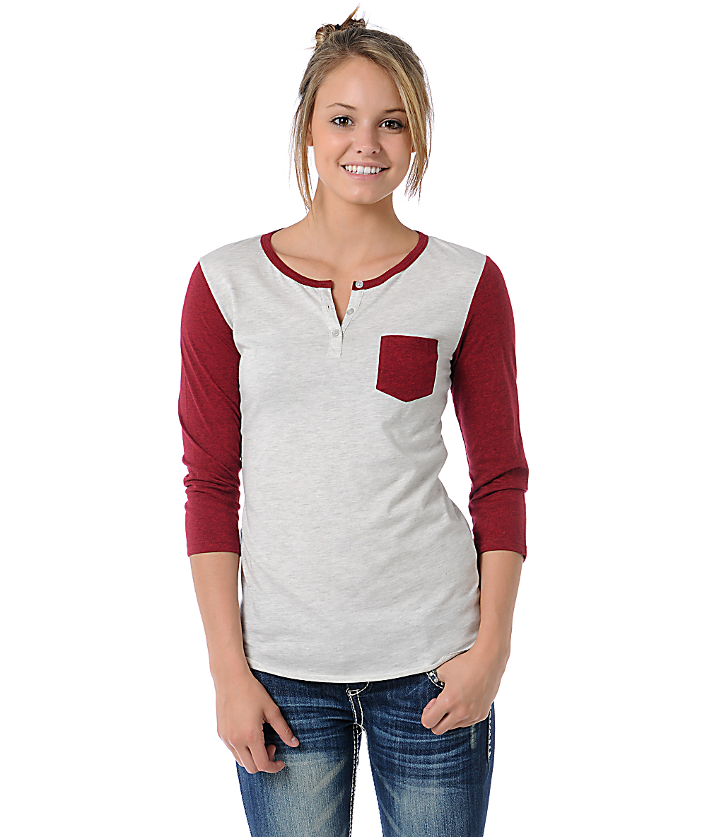 Zine Henley Oatmeal & Red Baseball Tee Zumiez