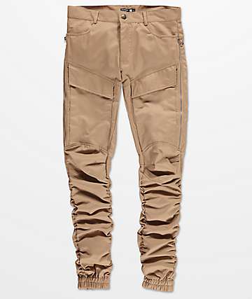 khaki joggers with zippers