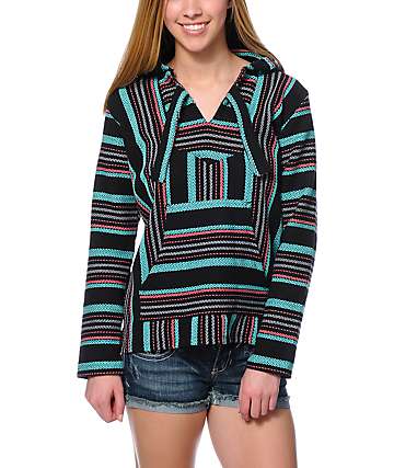 Senor Lopez Black, Teal & Coral Poncho