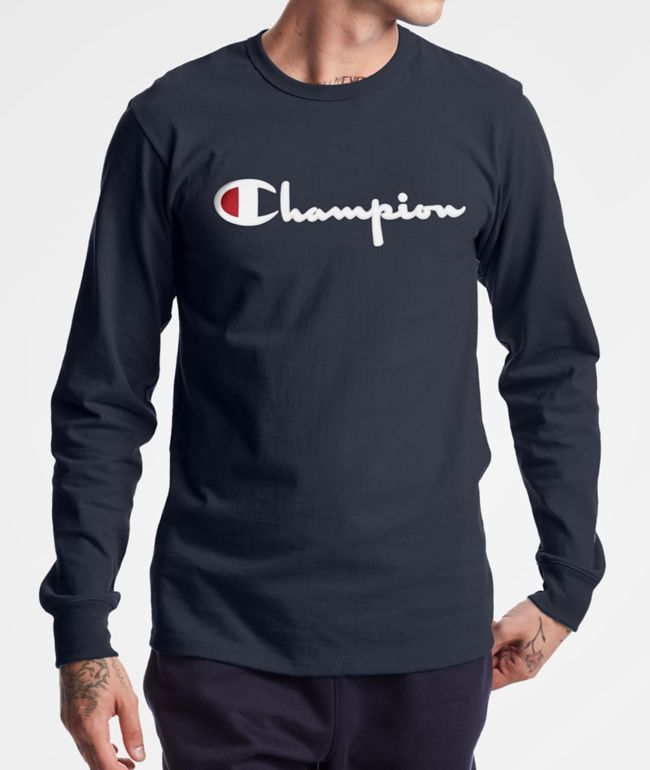Champion Heritage Full Chest Emblem Navy Long Sleeve T-Shirt