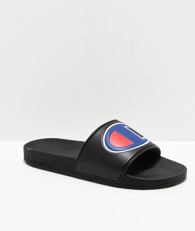 Champion IPO Black & Blue Slide Sandals