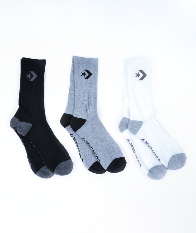 Converse Classic Star Black, Grey & White 6 Pack Crew Socks