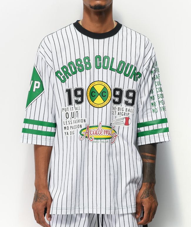 Cross Colours Baseball Pinstripe White & Black Knit T-Shirt