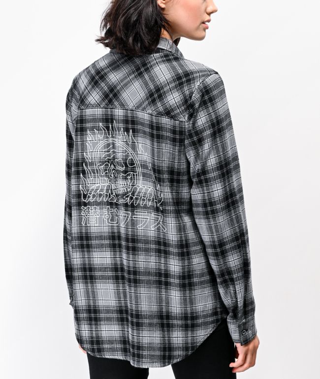 Lurking Class by Sketchy Tank Flames camisa de franela negra y gris