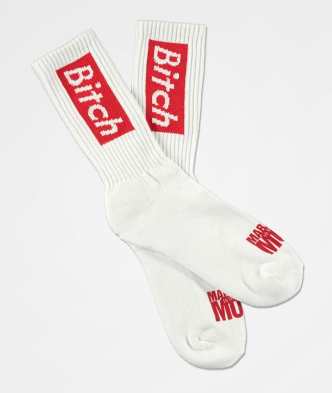 Married To The Mob Bitch In A Box White Crew Socks