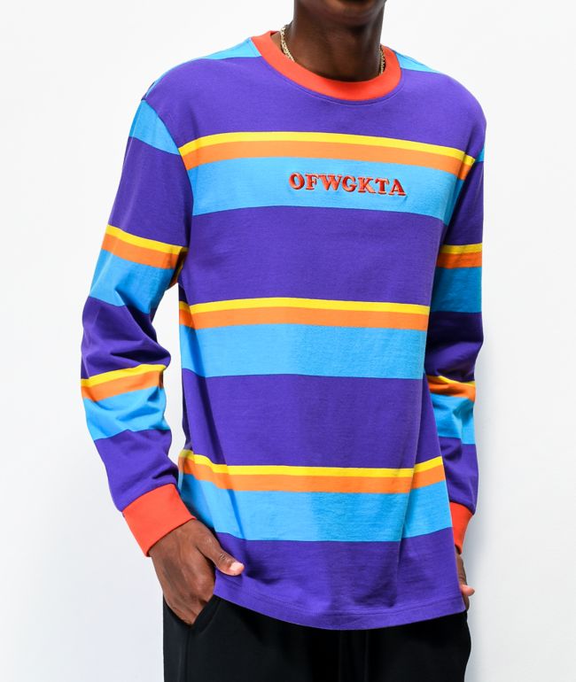Odd Future camiseta morada de manga larga de rayas multicolor