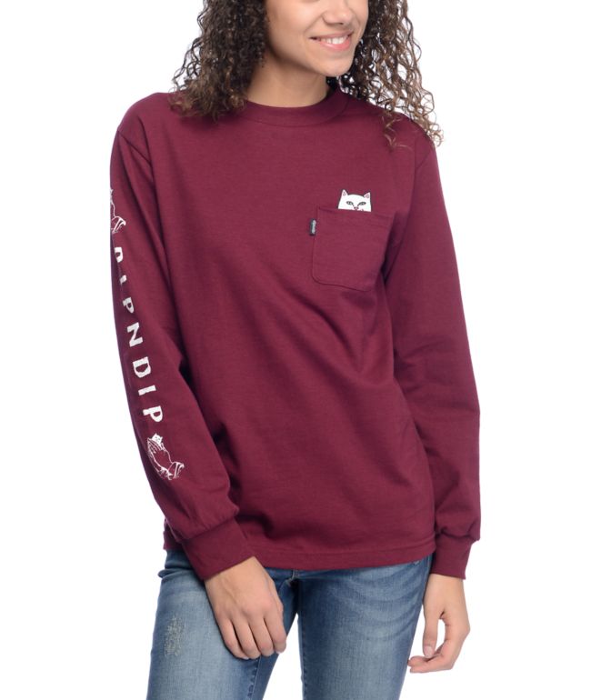 RIPNDIP Lord Nermal Burgundy Long Sleeve T-Shirt