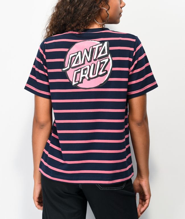 Santa Cruz Scribble Dot camiseta azul marino y rosa de rayas