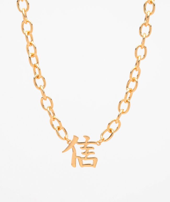 Stone + Locket Kanji Trust collar de oro