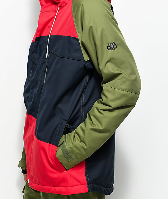 686 Geo Red Colorblock 10K Snowboard Jacket Zumiez