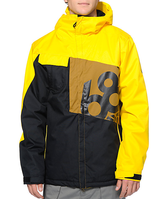 686 Mannual Iconic 8k Yellow, Black & Brown Snowboard Jacket at Zumiez