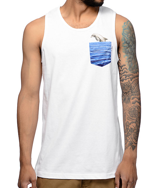 A-Lab Dolphin Days White Pocket Tank Top | Zumiez