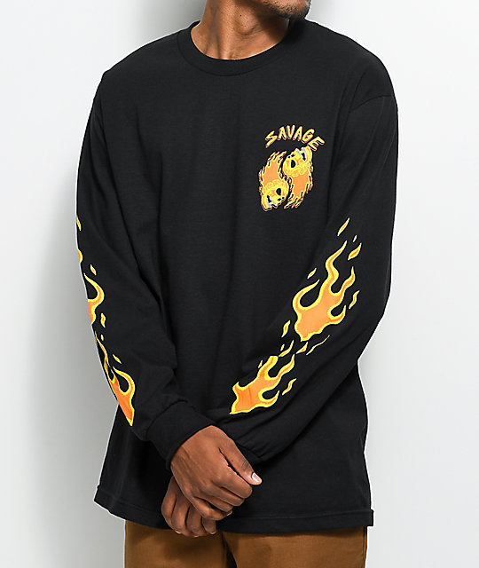 A-Lab Savage Flames Long Sleeve Black T-Shirt