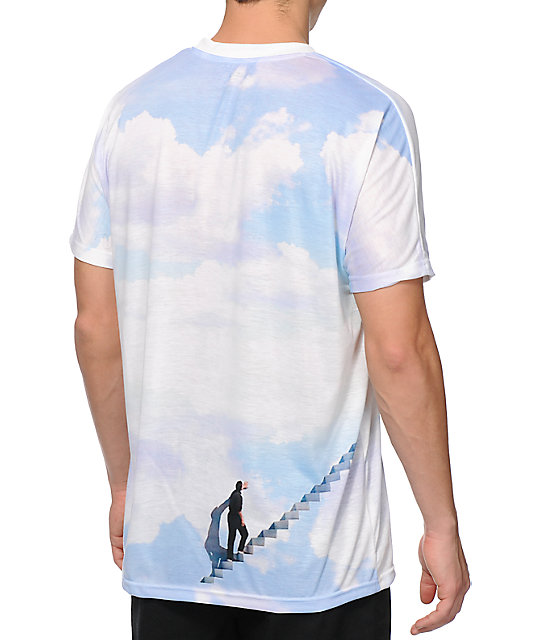 blue shirt with clouds