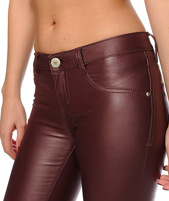 burgundy coated jeans