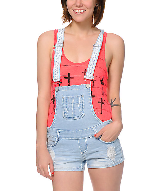 Almost Famous Light Blue Short Overalls Zumiez