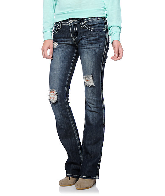 dark blue bootcut jeans