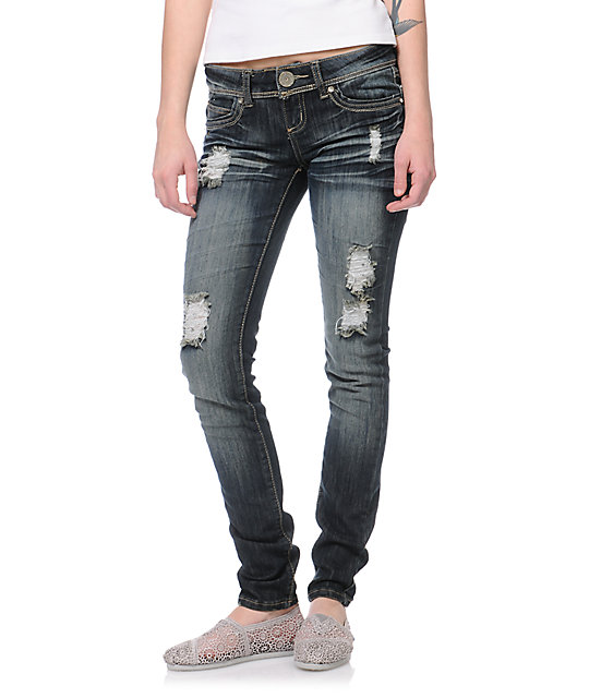 Almost Famous Tammy Dark Wash Bling Skinny Jeans | Zumiez