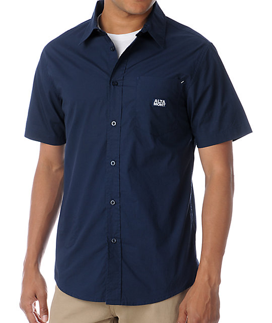 navy blue button up shirt men