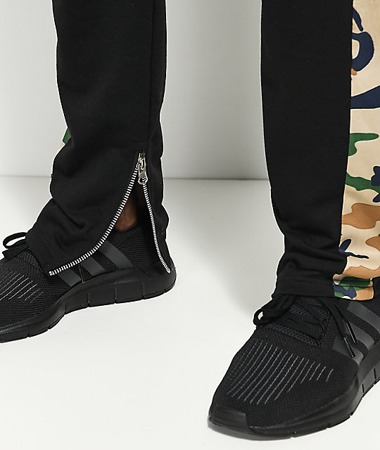 American Stitch Black & Camo Ribbed Track Pants | Zumiez
